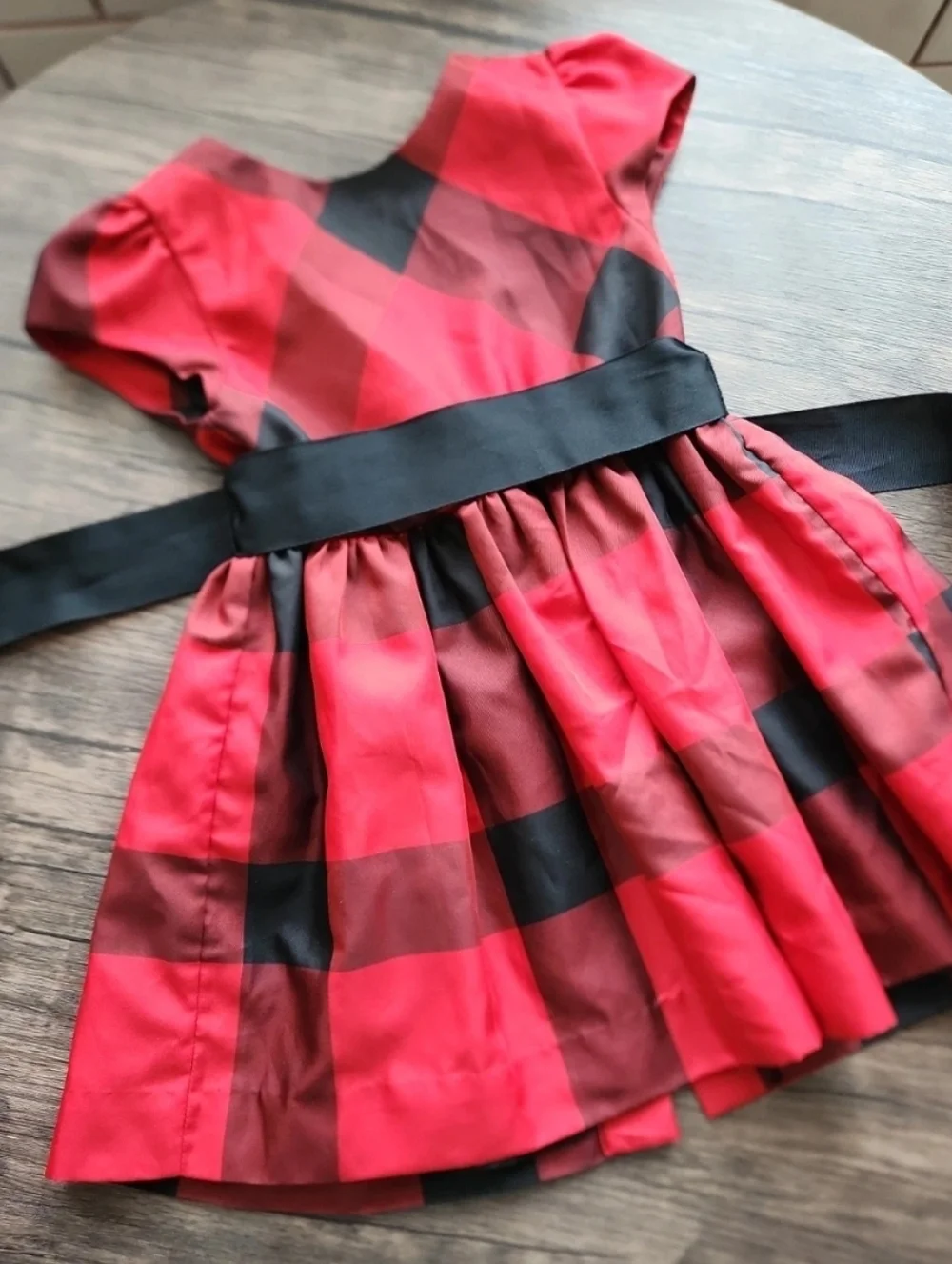 Ralph Lauren 24M Red Buffalo Plaid Taffeta Holiday Dress Black Grosgrain Sash